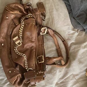 Chloe Brown Leather Shoulder Bag with Gold Chain Detailing